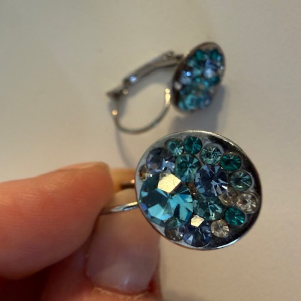 Round Various Colored Turquoise Rhinestone Earrings